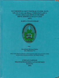 Uji toksisitas akut ekstrak etanol daul lelak (uvaria rufa Blume) terhadap larva Artemia salina Leach dengan metode Brine Shrimplethality test (BST)